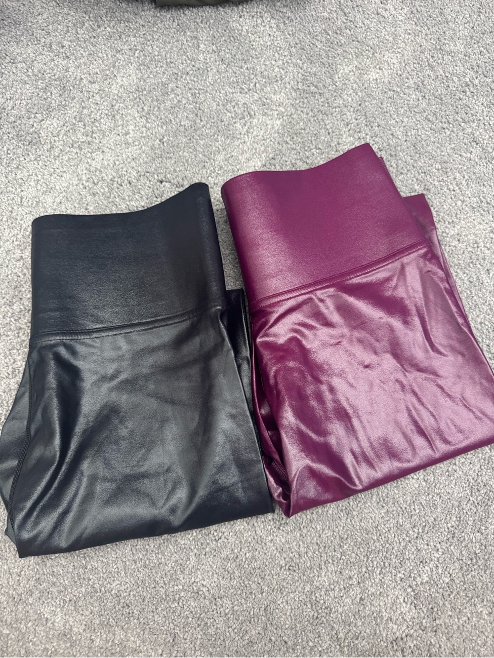 Carbon38 Faux Leather Leggings in Black and Plum